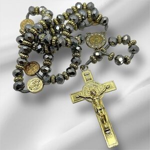 Gray Faceted Glass Beaded Large 21” Catholic Religious Rosary